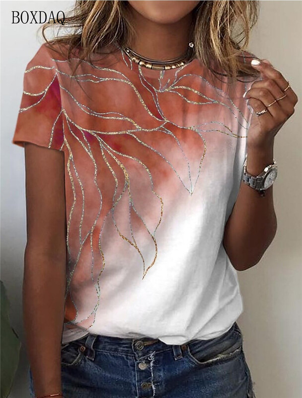 Dámske módne tričká s krátkym rukávom a gradientom, letné 3D batikované potlačené streetwear, dámske tričko, trendy, O-krk, ležérne topy, plus veľkosť