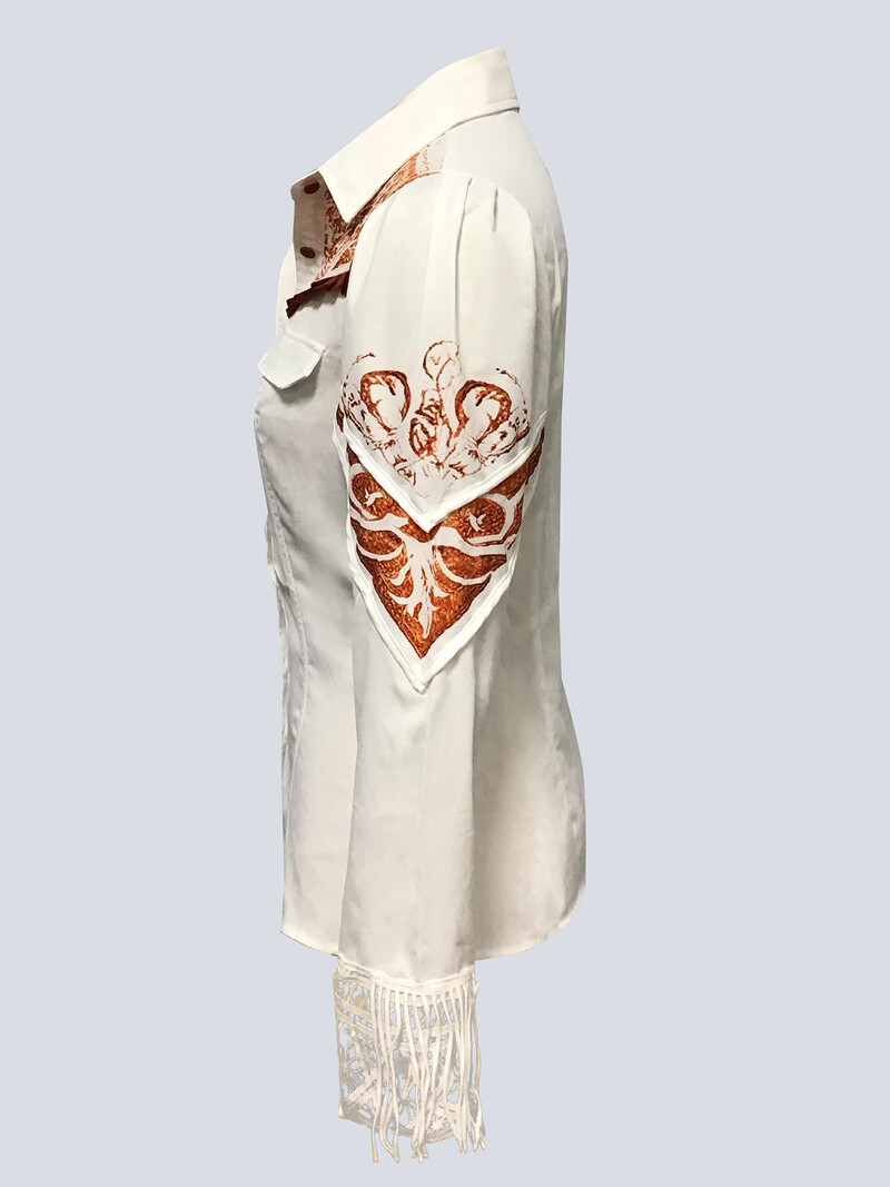 Eleganti, eleganti sieviešu topi Rietumu apdruka ar pogas apkakles apkakli, tievs viduklis, krekls ar bārkstīm dobām garām piedurknēm biroja sieviešu blūze