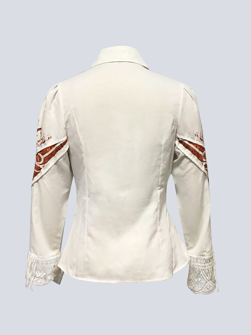 Eleganti, eleganti sieviešu topi Rietumu apdruka ar pogas apkakles apkakli, tievs viduklis, krekls ar bārkstīm dobām garām piedurknēm biroja sieviešu blūze