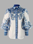 Missuoo sieviešu krekls ar ziedu apdruku, 2024. gada rudens modes sieviešu blūze ar atloku apkakles piedurknēm ar pogām brīvi pieguļošs T-krekls