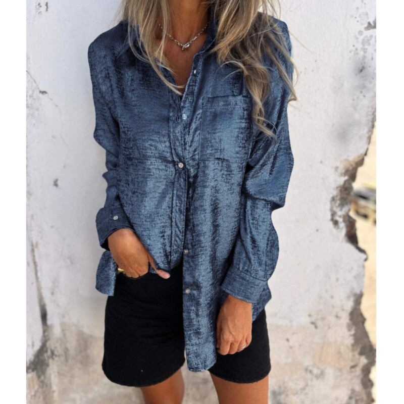 Sieviešu mirdzoši zeltaini garām piedurknēm modes blūze Vintage vienkrāsains brīvs krekls 2024. gada pavasara vasaras gadījuma augšdaļa Blusa Camisas