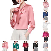 Naiste kikilipsusärgid korea stiilis plekk pikkade varrukatega tuunikatopsid ja pluusid elegantsed tööriided soliidsed kontorisärgid pluusid