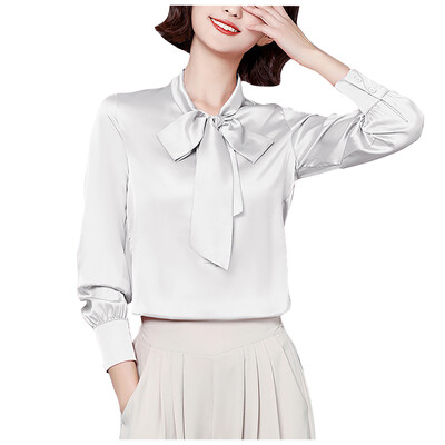 Naiste kikilipsusärgid korea stiilis plekk pikkade varrukatega tuunikatopsid ja pluusid elegantsed tööriided soliidsed kontorisärgid pluusid