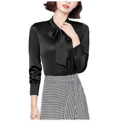 Naiste kikilipsusärgid korea stiilis plekk pikkade varrukatega tuunikatopsid ja pluusid elegantsed tööriided soliidsed kontorisärgid pluusid