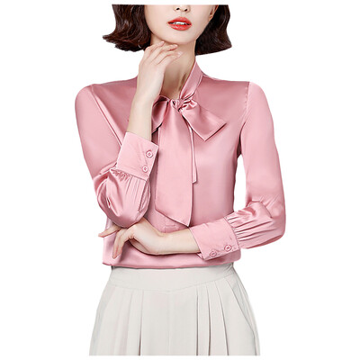 Naiste kikilipsusärgid korea stiilis plekk pikkade varrukatega tuunikatopsid ja pluusid elegantsed tööriided soliidsed kontorisärgid pluusid