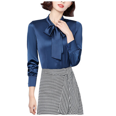 Naiste kikilipsusärgid korea stiilis plekk pikkade varrukatega tuunikatopsid ja pluusid elegantsed tööriided soliidsed kontorisärgid pluusid