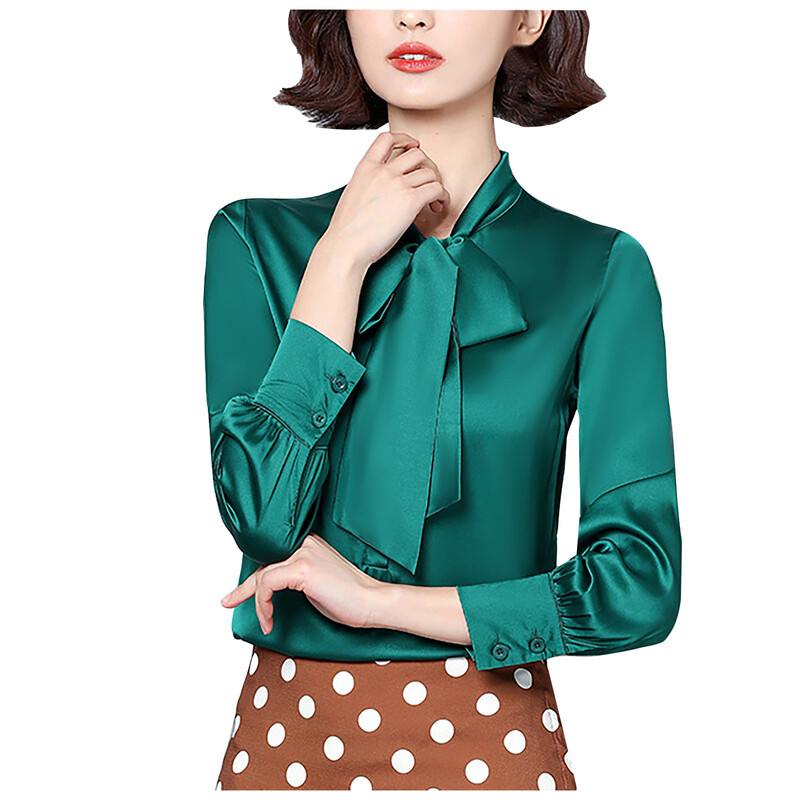 Naiste kikilipsusärgid korea stiilis plekk pikkade varrukatega tuunikatopsid ja pluusid elegantsed tööriided soliidsed kontorisärgid pluusid