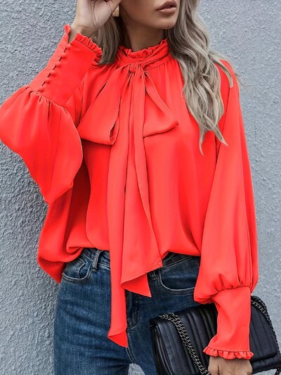 Pavasara rudens Sieviešu jauna mode ar augstu apkakli tauriņu ar garām piedurknēm gadījuma rakstura brīvs daudzpusīgs tops ar apaļu kaklu