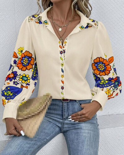 2024. aasta kevadsügis Uus toode naiste mood positsioneerimine trükitud laternaga pikkade varrukatega naiste särk