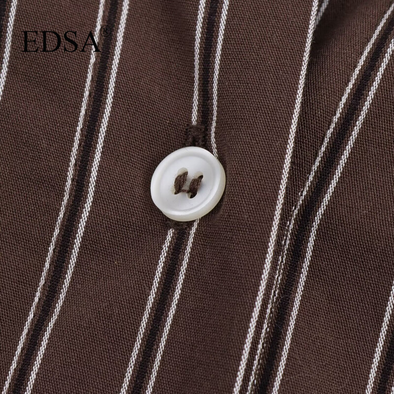 EDSA sieviešu brūns sikspārņu svītru krekls ar garām piedurknēm ar aprocēm, kabatas, aizpogājamas priekšpuses biroja sieviešu blūzei