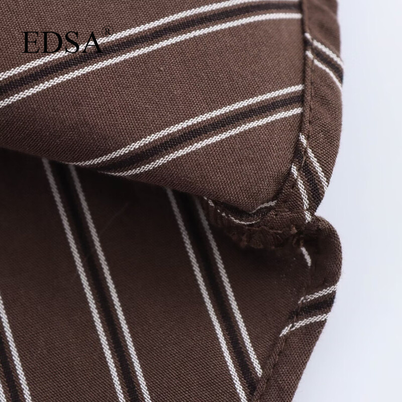 EDSA sieviešu brūns sikspārņu svītru krekls ar garām piedurknēm ar aprocēm, kabatas, aizpogājamas priekšpuses biroja sieviešu blūzei