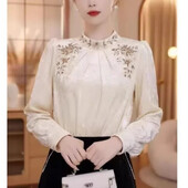 Temperamenta kroku, vispiemērotākā blūze Sieviešu Apģērbs Pavasaris Rudens Garām piedurknēm Brīvi Elegants Krekls Topi Modes Birojs