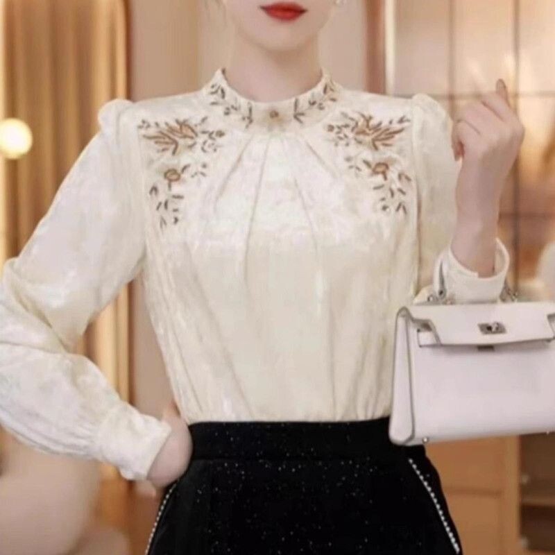 Temperamenta kroku, vispiemērotākā blūze Sieviešu Apģērbs Pavasaris Rudens Garām piedurknēm Brīvi Elegants Krekls Topi Modes Birojs