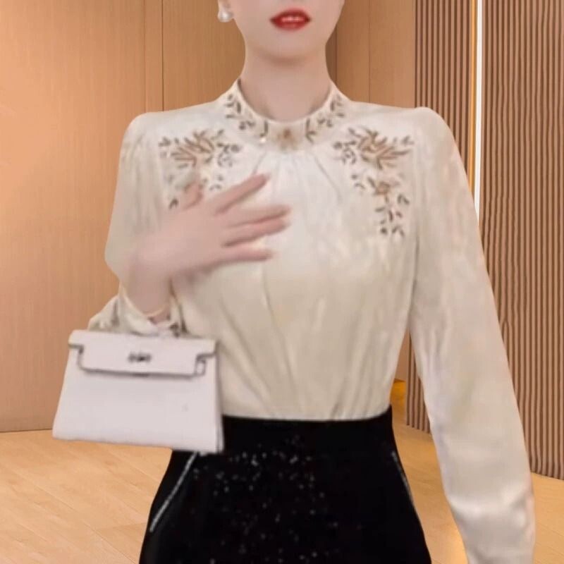 Temperamenta kroku, vispiemērotākā blūze Sieviešu Apģērbs Pavasaris Rudens Garām piedurknēm Brīvi Elegants Krekls Topi Modes Birojs