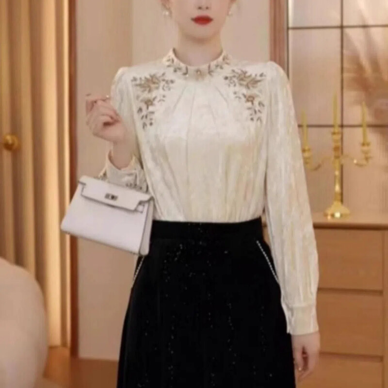 Temperamenta kroku, vispiemērotākā blūze Sieviešu Apģērbs Pavasaris Rudens Garām piedurknēm Brīvi Elegants Krekls Topi Modes Birojs