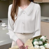 Pavasaris Rudens Jauna modes lelles apkakle ar garām piedurknēm sieviešu blūze High Street Ikdienišķa poga Puloveri Vintage Elegants Vispārpiemērots Tops