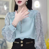 Sügis-talv Uus moodne ümarkaelus, pikkade varrukatega, põhjaga särk Prantsuse stiilis naisterõivad, litritega, stiilne top