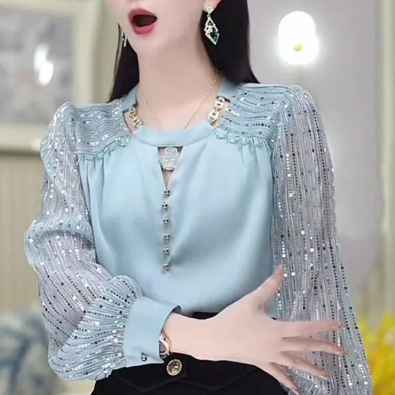 Sügis-talv Uus moodne ümarkaelus, pikkade varrukatega, põhjaga särk Prantsuse stiilis naisterõivad, litritega, stiilne top