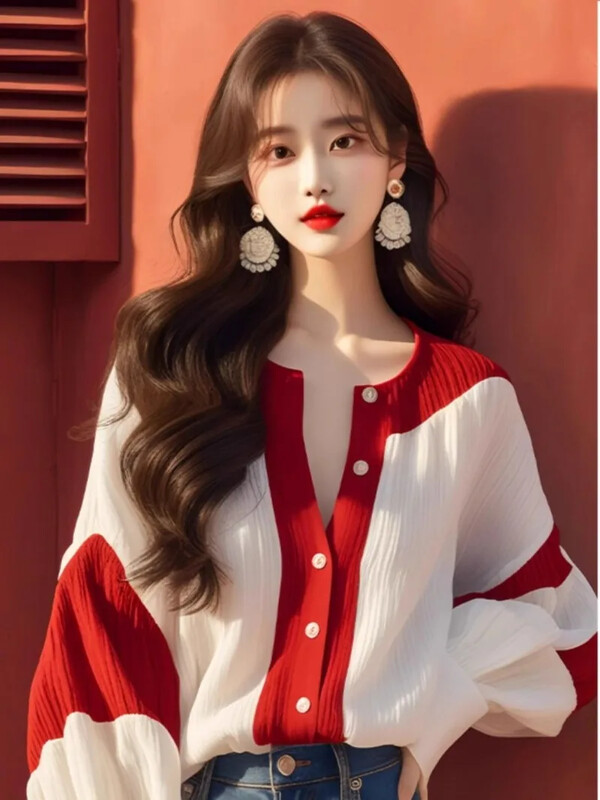 Шифонени ретро дамски ризи Пролет/лято Нови пачуърк дамски ризи Свободни топове с дълги ръкави Модни корейски разпродажби на дрехи