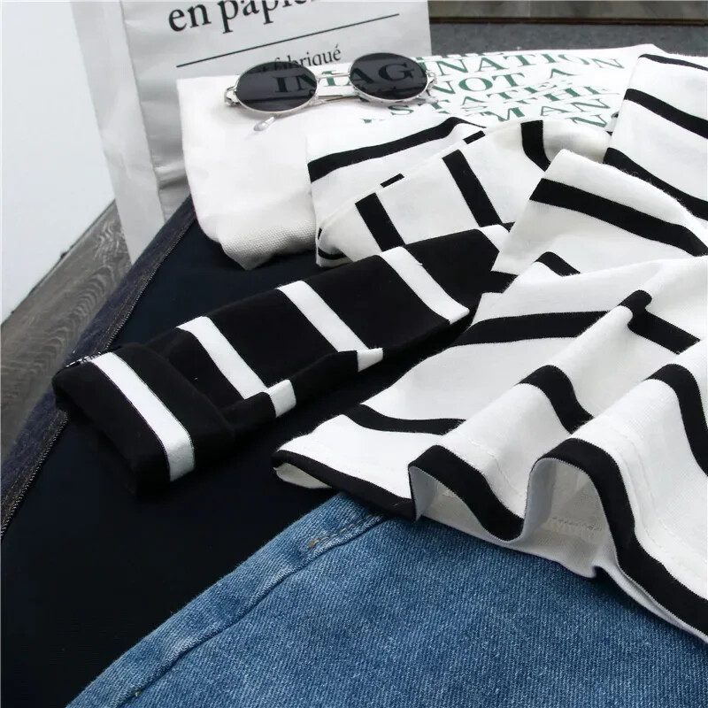 Sieviešu brīva apaļa apkakle, rudens svītras, apdruka ar vaļīgām garām piedurknēm ikdienas vienkāršs, savvaļas T-krekls