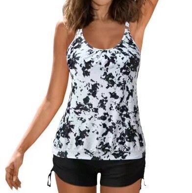 Cel mai popular costum de baie pentru femei de pe Amazon, set conservator din două piese cu imprimeuri, boxeri multicolori, pantaloni scurți pentru a acoperi burtica, imprimeu nou leopard