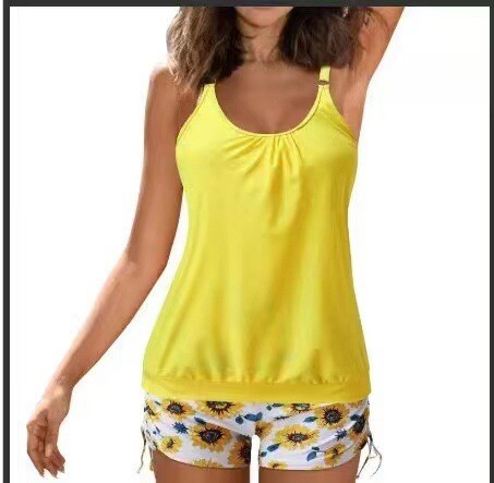 Cel mai popular costum de baie pentru femei de pe Amazon, set conservator din două piese cu imprimeuri, boxeri multicolori, pantaloni scurți pentru a acoperi burtica, imprimeu nou leopard