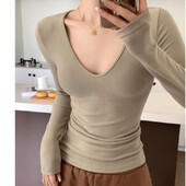 Γυναικεία T-shirt Μασίφ θερμικά εσώρουχα μακρυμάνικα casual φθινόπωρο Χειμώνας U λαιμόκοψη Σέξι λεπτό λεπτό βελούδινο μπλουζάκι με ίνες