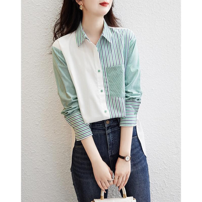 Чувство за дизайн Райе Мода Темперамент Възможност за пътуване Висока и права дамска риза с дълги ръкави Пролет Есен Ново 2024 г.