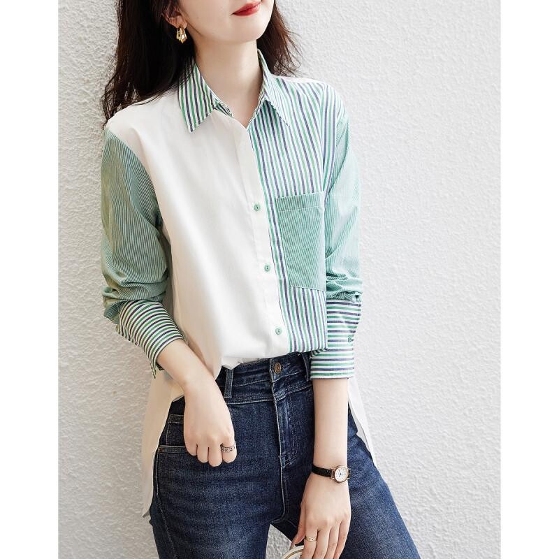 Чувство за дизайн Райе Мода Темперамент Възможност за пътуване Висока и права дамска риза с дълги ръкави Пролет Есен Ново 2024 г.