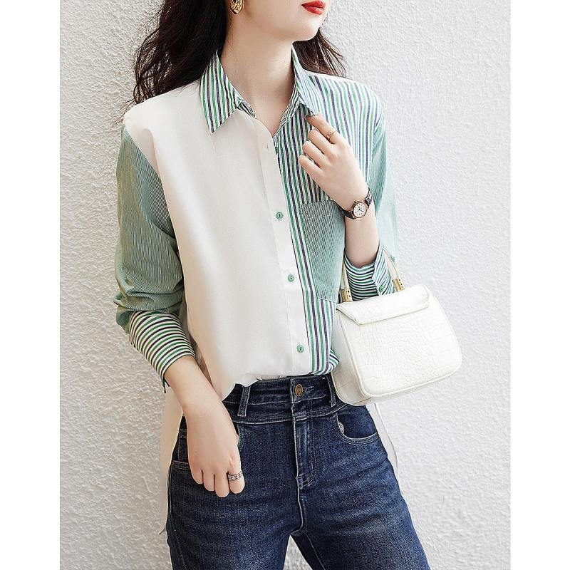 Чувство за дизайн Райе Мода Темперамент Възможност за пътуване Висока и права дамска риза с дълги ръкави Пролет Есен Ново 2024 г.