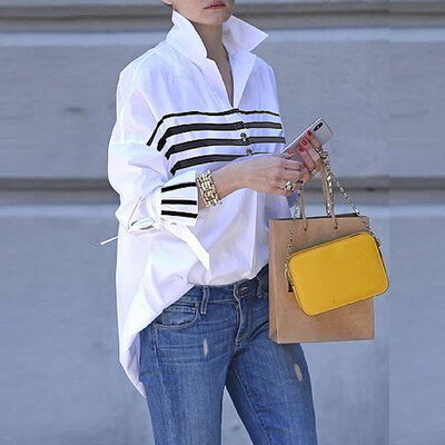 Modigirl Sieviešu Pavasara Vasaras Krekli Blūze 2025 Jauna Kolekcija Plakanas Piedurknes Oriģināls Stripe Ikdienas Tops Apģērbs sievietēm