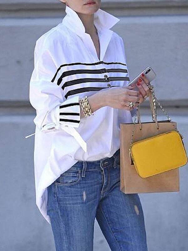 Modigirl Sieviešu Pavasara Vasaras Krekli Blūze 2025 Jauna Kolekcija Plakanas Piedurknes Oriģināls Stripe Ikdienas Tops Apģērbs sievietēm