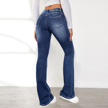 Дамски дънки Slim Fit Flare Pants Denim Washing Pocks Висока талия Плътни ботуши с дължина до глезена Streetwear Ежедневни ципове Fly