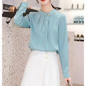 Дамско облекло Модна семпла шифонена блуза Пролет Есен Нова плътна широка офис риза с дълъг ръкав Елегантен темперамент