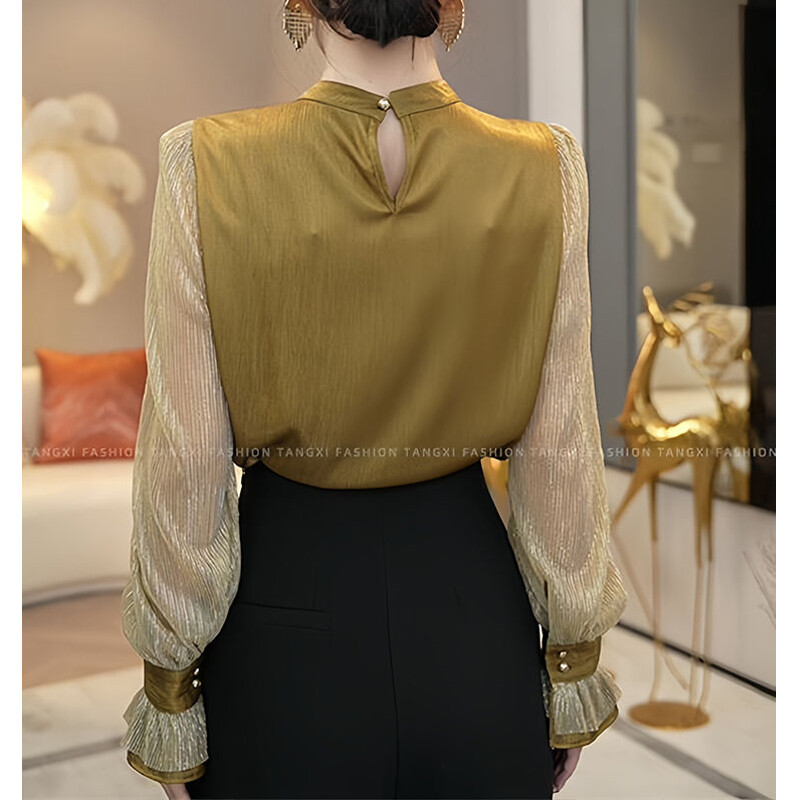 Naised prantsuse stiil Stiilne volangid pitsist lapiga särk Office Lady Vintage elegantne luksuslik õõnes pluus pikkade varrukatega avarad topid