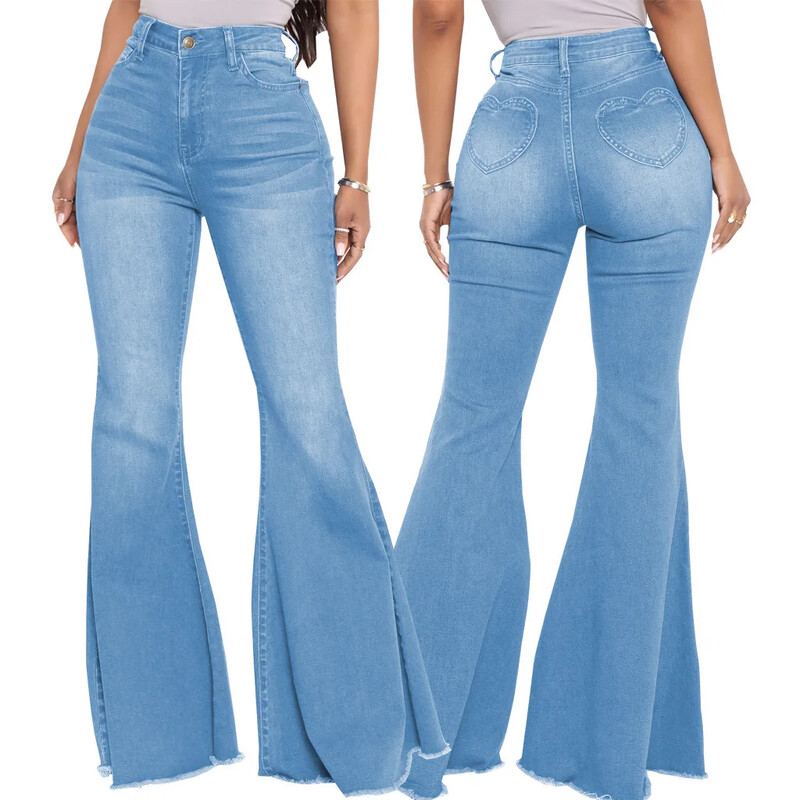 Amazoni kõrge vöökohaga salendavad teksad, 2024. aasta kevad, uue stiiliga naiste püksid, pika pikkusega ühevärvilised mikro laieneva disainiga