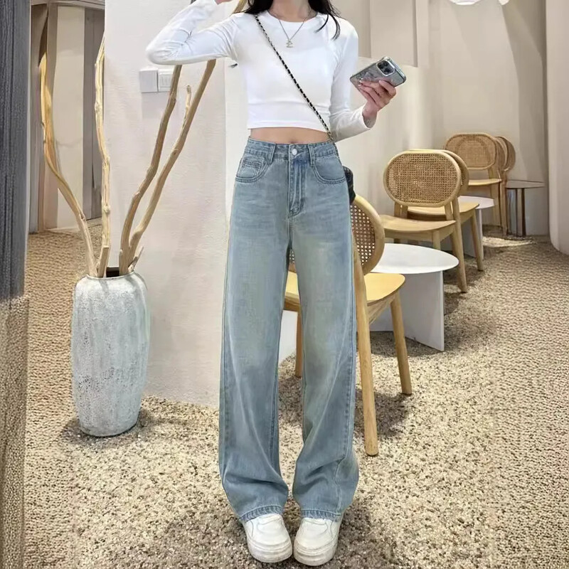 2024. aasta kevadsuvi, uued sirge säärega tikandiga teksad Naiste moekad unikaalsed unikaalsed mitmekülgsed salendavad allääred