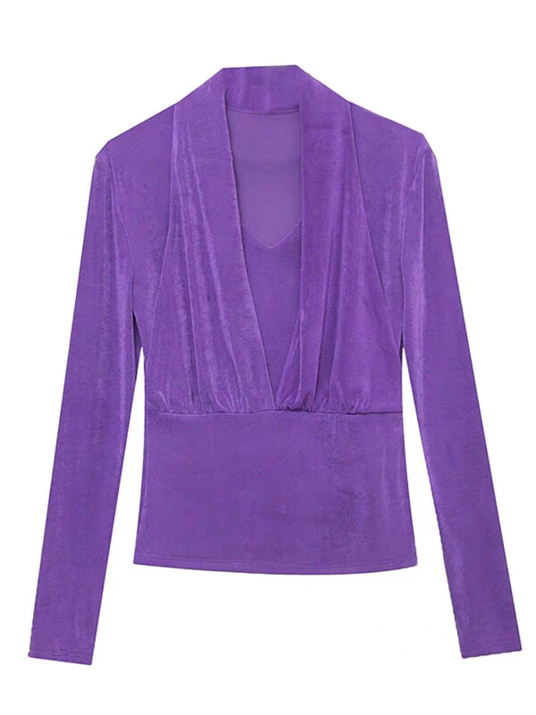 Rudens īsi ielu apģērbi T krekls Sieviešu garās piedurknes V kakla topi T krekls Sieviešu modes Augsti elastīgi, šauri pieguļoši topi