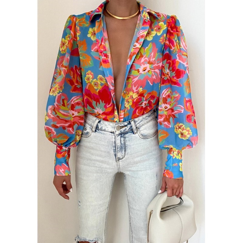 Ikdienas laternas piedurkņu apdrukas kreklu blūze sieviešu modes pavasara rudens krekli ar pogām sievietēm 2024. gada Boho pludmales stila krekli, topi