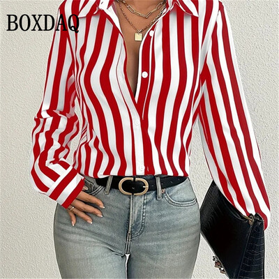 Jauni modes ikdienas krekli ar garām piedurknēm Sieviešu brīvi punktveida topi sieviešu pavasara blūzes ar atloku pogas Biroja jakas krekls