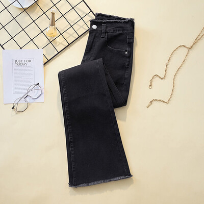 Kevad-suvi karmide servadega flare teksad Naiste kõrge vöökohaga vabaaja kitsad pahkluuni teksapüksid uued suured 4xl venivad vaqueros