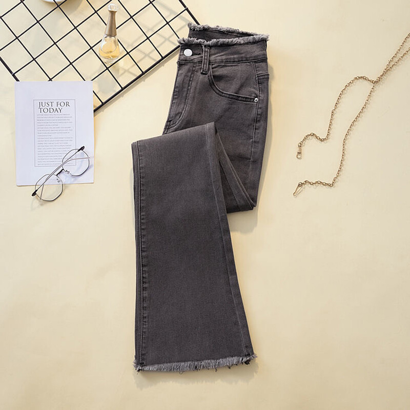 Kevad-suvi karmide servadega flare teksad Naiste kõrge vöökohaga vabaaja kitsad pahkluuni teksapüksid uued suured 4xl venivad vaqueros