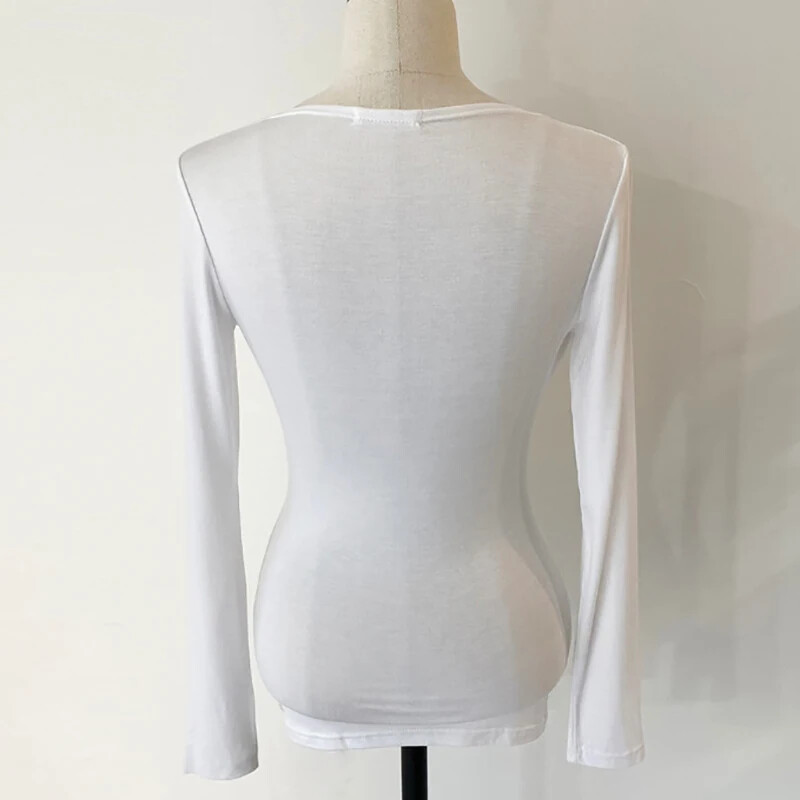 T krekls Sieviešu Apģērbs Korejiešu Stils Slaids T krekli Rudens Seksīgs V kakla izgriezuma Tkrekls Kokvilnas topi ar garām piedurknēm T krekls Femme Poleras Mujer