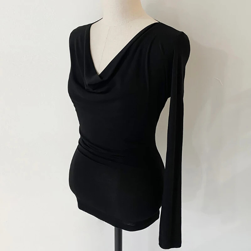 T krekls Sieviešu Apģērbs Korejiešu Stils Slaids T krekli Rudens Seksīgs V kakla izgriezuma Tkrekls Kokvilnas topi ar garām piedurknēm T krekls Femme Poleras Mujer