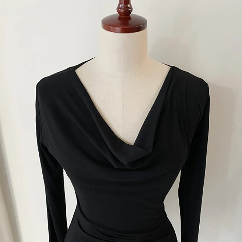 T krekls Sieviešu Apģērbs Korejiešu Stils Slaids T krekli Rudens Seksīgs V kakla izgriezuma Tkrekls Kokvilnas topi ar garām piedurknēm T krekls Femme Poleras Mujer