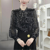 Krekls rudens sākumam, jauns sieviešu apģērbs, viegls, grezns, moderns, mazinošs Rietumu stila pelēks dizains, plāns tops ar garām piedurknēm