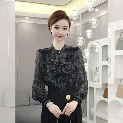 Krekls rudens sākumam, jauns sieviešu apģērbs, viegls, grezns, moderns, mazinošs Rietumu stila pelēks dizains, plāns tops ar garām piedurknēm