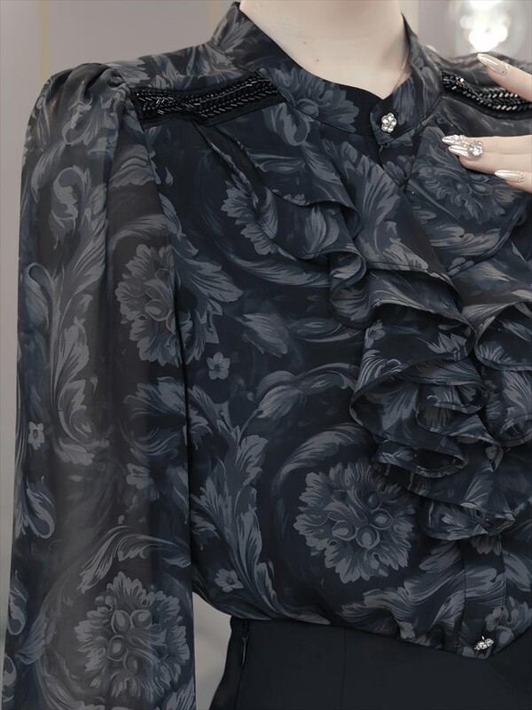 Krekls rudens sākumam, jauns sieviešu apģērbs, viegls, grezns, moderns, mazinošs Rietumu stila pelēks dizains, plāns tops ar garām piedurknēm