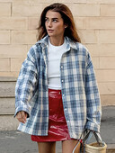 Svestrane karirane košulje na preklop Ženske ležerne široke plave jednokopčane košulje dugih rukava Ženske proljetne modne dnevne osnovne majice