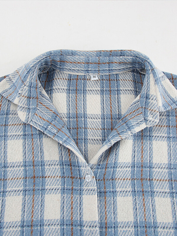 Svestrane karirane košulje na preklop Ženske ležerne široke plave jednokopčane košulje dugih rukava Ženske proljetne modne dnevne osnovne majice